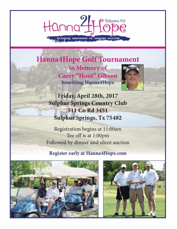 Hanna4Hope Golf Tournament in Memory of Carey “Hoot” Gibson benefitting Hanna4Hope Friday April, 28th