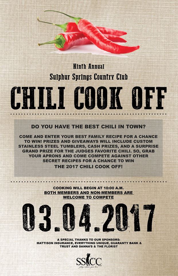 Entry Form for Sulphur Springs Country Club Chili Cook-Off on March 4th Open to Public