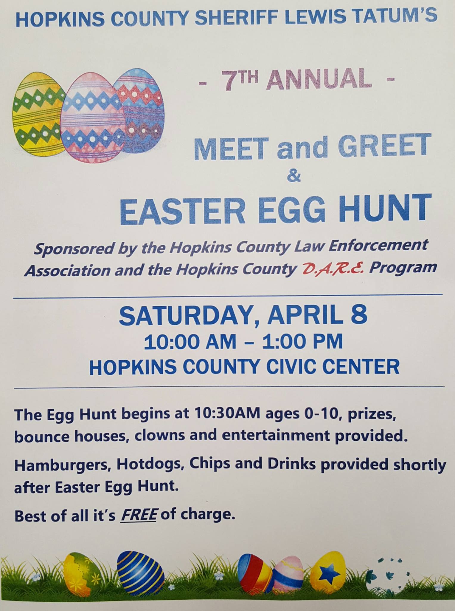 Hopkins County Sheriff Lewis Tatum’s 7th Annual Meet & Greet and Easter Egg Hunt April 8th