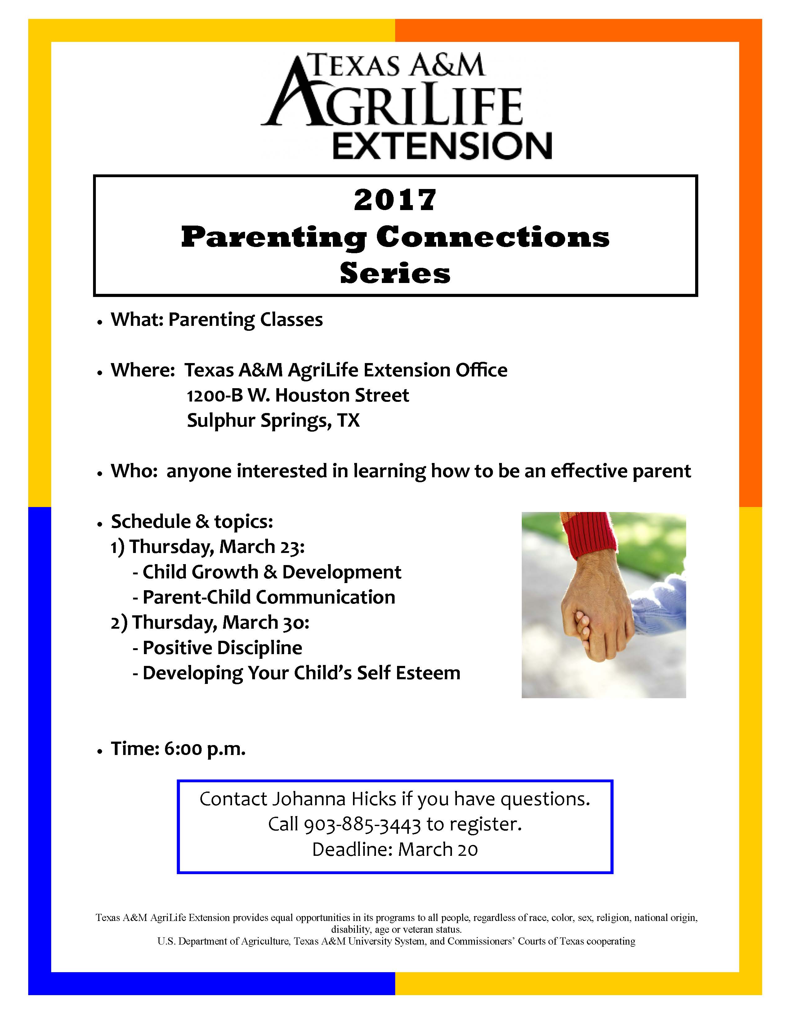 Texas A&M AgriLife Extension Office Offering Parenting Classes March 23rd and 30th
