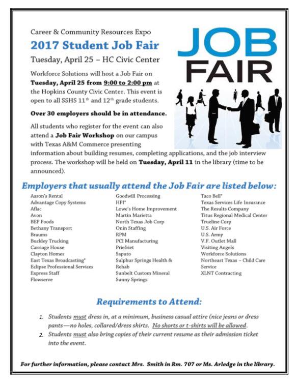 2017 Student Job Fair at Hopkins County Civic Center on April 25th