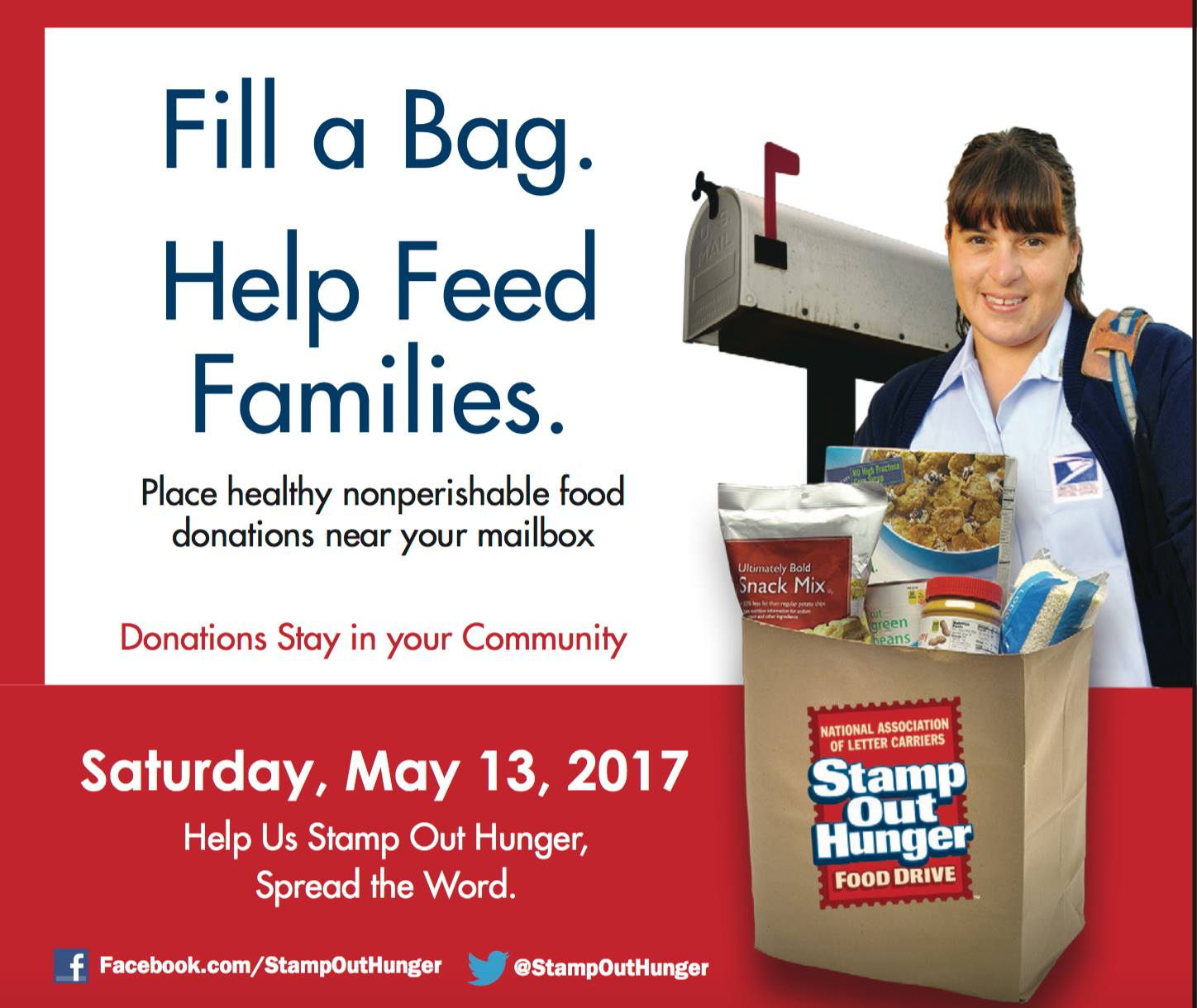 Post Office Food Drive on Saturday May 13th. Leave Non-Perishable Foods at Mailbox.