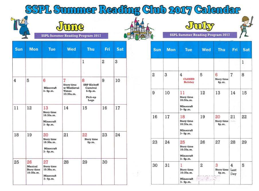 Sulphur Springs Summer Reading Club 2017 Calendar