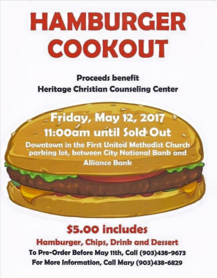 Hamburger Cookout Benefiting Heritage Christian Counseling Center Coming Friday May 12th
