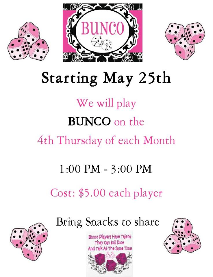 Sulphur Springs Senior Citizen Playing Bunco Every 4th Thursday Beginning May 25th