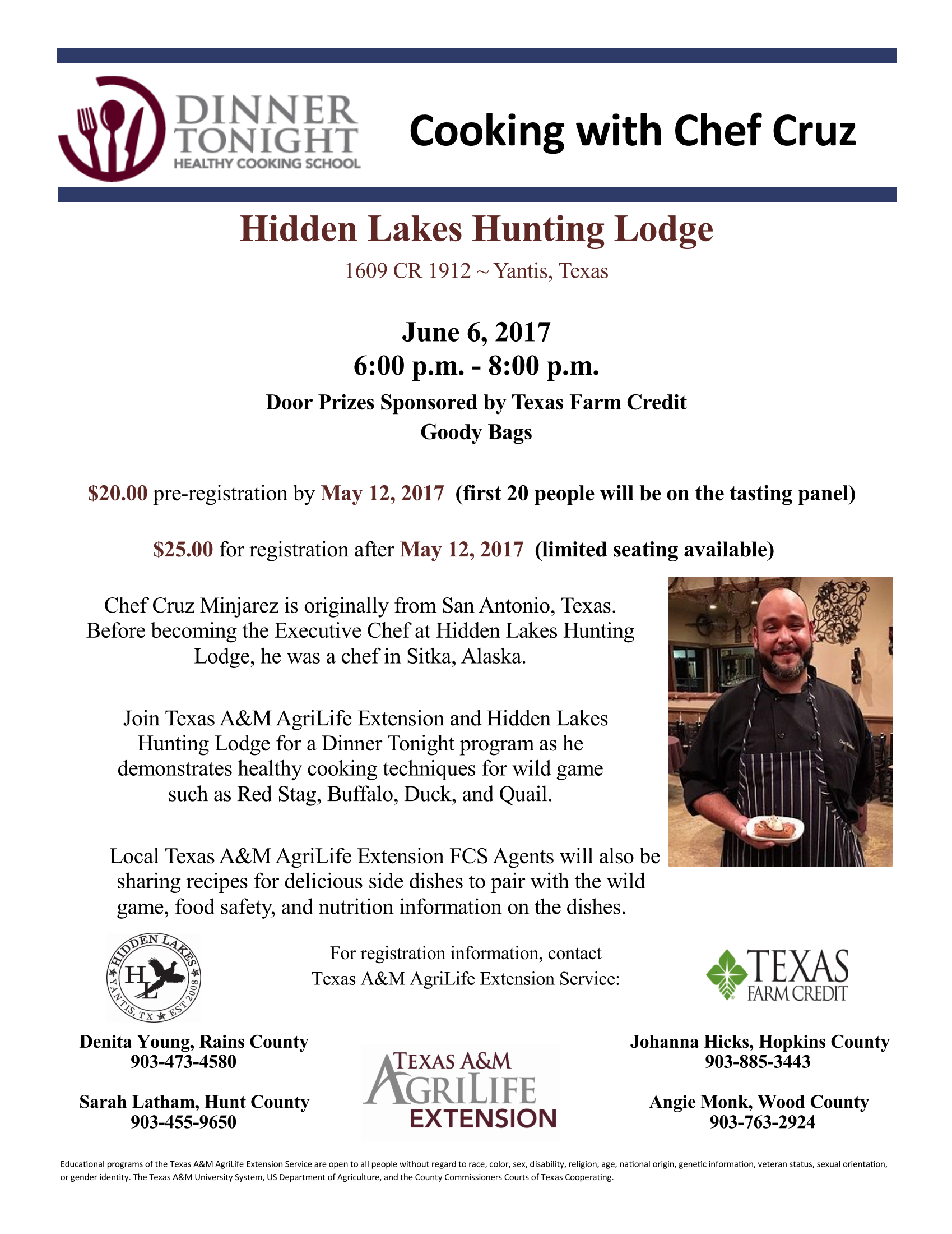 Dinner Tonight: Cooking with Chef Cruz is Tomorrow Night at Hidden Lakes Hunting Lodge