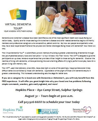 Hopkins Place Assisted Living Community and Serenity Plus Home Health Hosting a Virtual Dementia Tour August 31