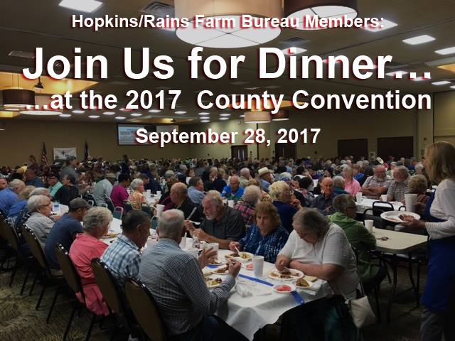 Hopkins/Rains Farm Bureau County Convention Coming Up September 28th