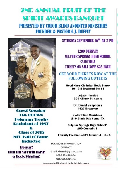 2nd Annual Fruit of the Spirit Awards Banquet Coming Up Saturday September 16th Featuring Former NFL Star Tim Brown