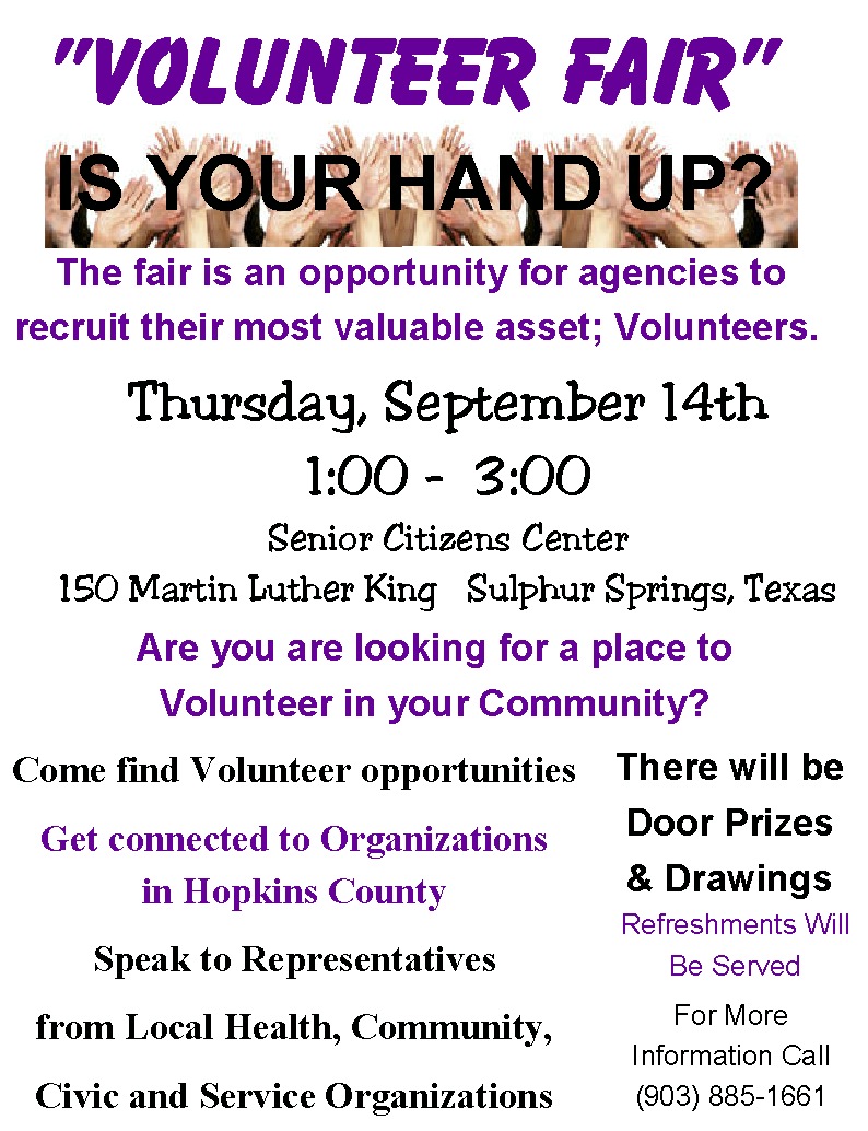 Volunteer Fair at the Senior Citizens Center on Thursday, September, 14th