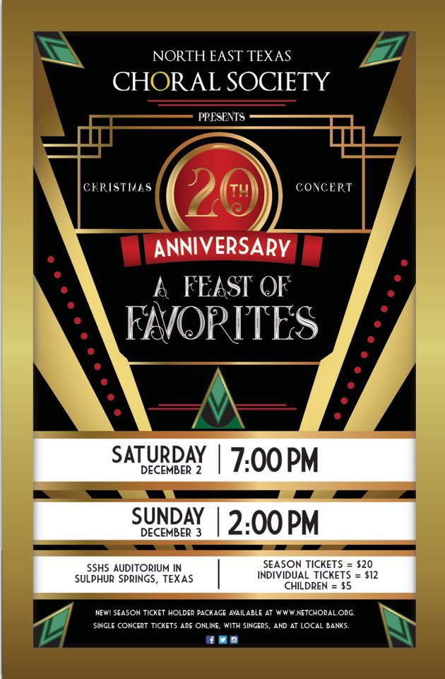 North East Texas Choral Society Annual Christmas Concert “20th Anniversary: A Feast of Favorites” Coming Up December 2nd and 3rd at SSHS Auditorium