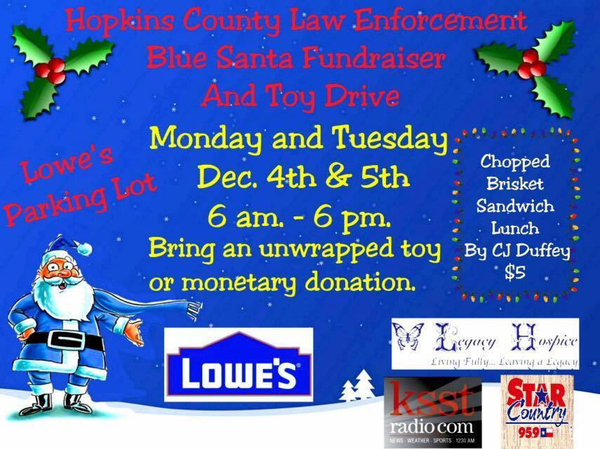 Hopkins County Blue Santa Drive Going on Today and Tomorrow in Lowe’s Parking Lot