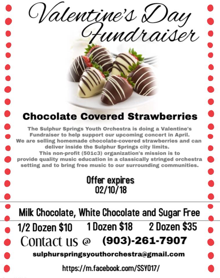 Sulphur Springs Youth Orchestra Selling Chocolate-Covered Strawberries for Valentine’s Fundraiser