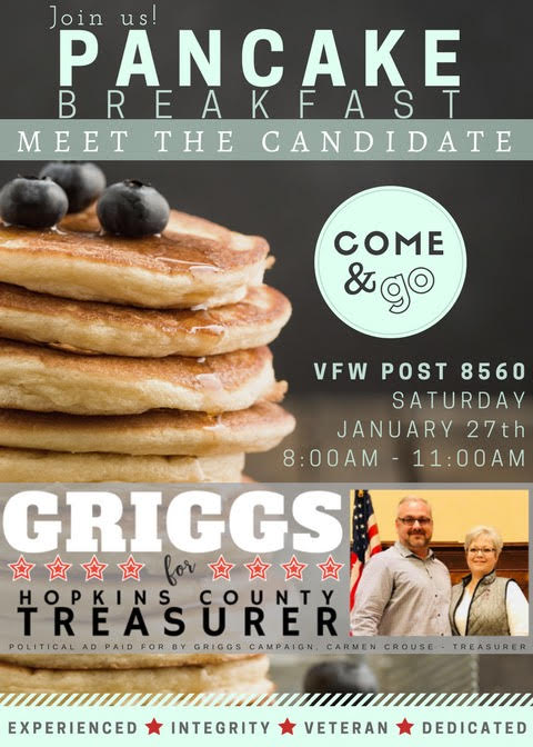 Candidate for Hopkins County Treasurer Andrea Griggs Hosting Meet the Candidate Pancake Breakfast on January 27th