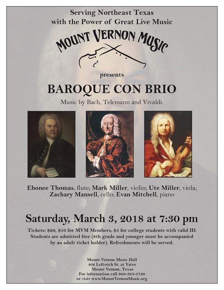 Mount Vernon Music Concert, Saturday March 3rd