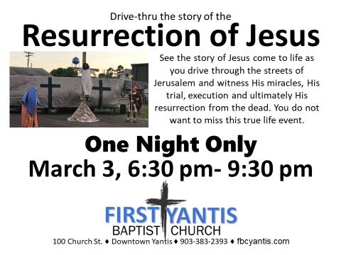 First Baptist Church Yantis Hosting ‘Resurrection Drive-Thru’ on Saturday