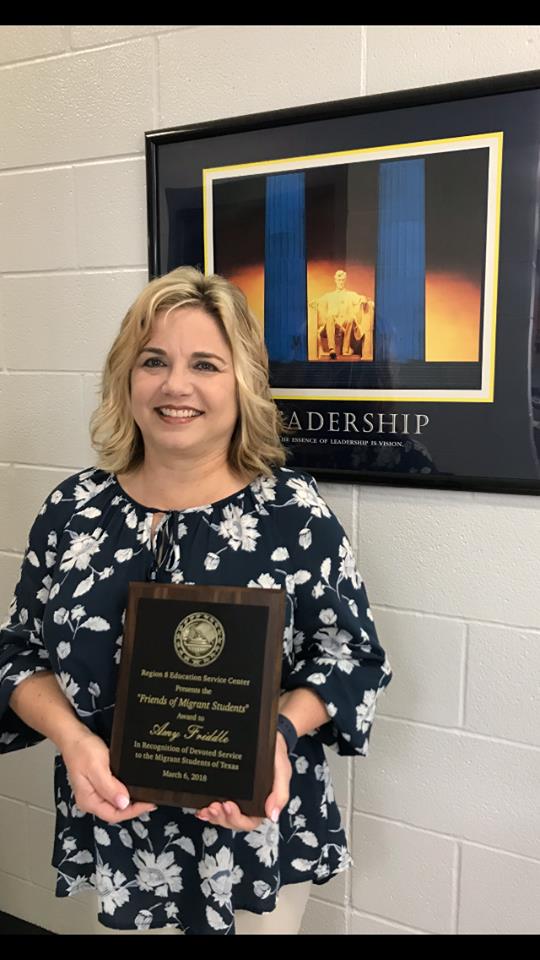 Como-Pickton CISD Teacher Mrs. Amy Friddle Honored with Region 8 “Friends of Migrant Students” Award