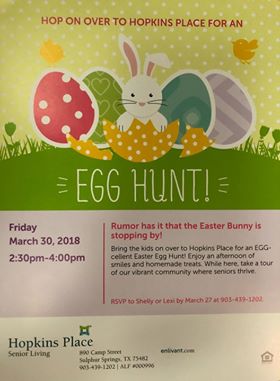 Hopkins Place Assisted Living Hosting Easter Egg Hunt on Friday March 30th