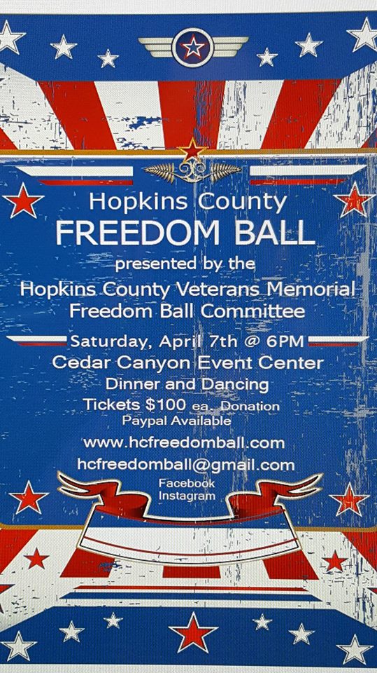 First Ever Hopkins County Freedom Ball on Saturday to Benefit Hopkins County Veterans Memorial