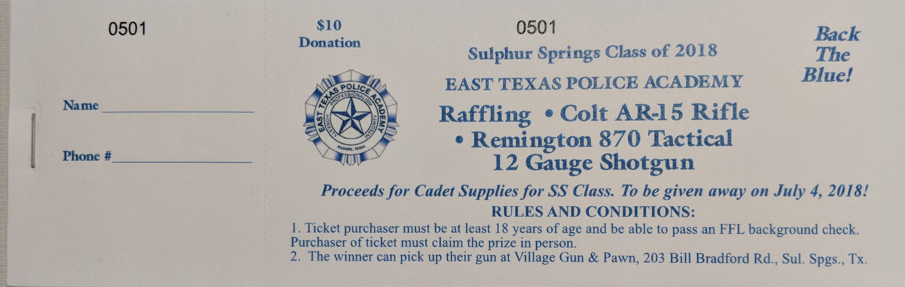 East Texas Police Academy Class of 2018 Selling Gun-Raffle Tickets to Help With Cadet Expenses