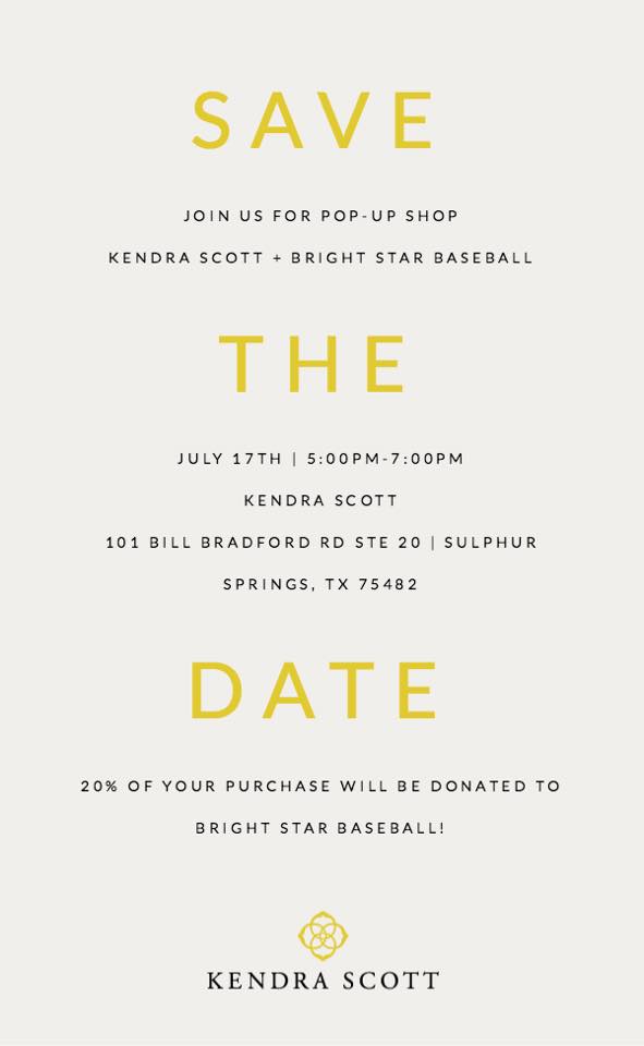 Kendra Scott Pop-Up Shop Coming to Sulphur Springs on July 17th to Benefit Bright Star Baseball