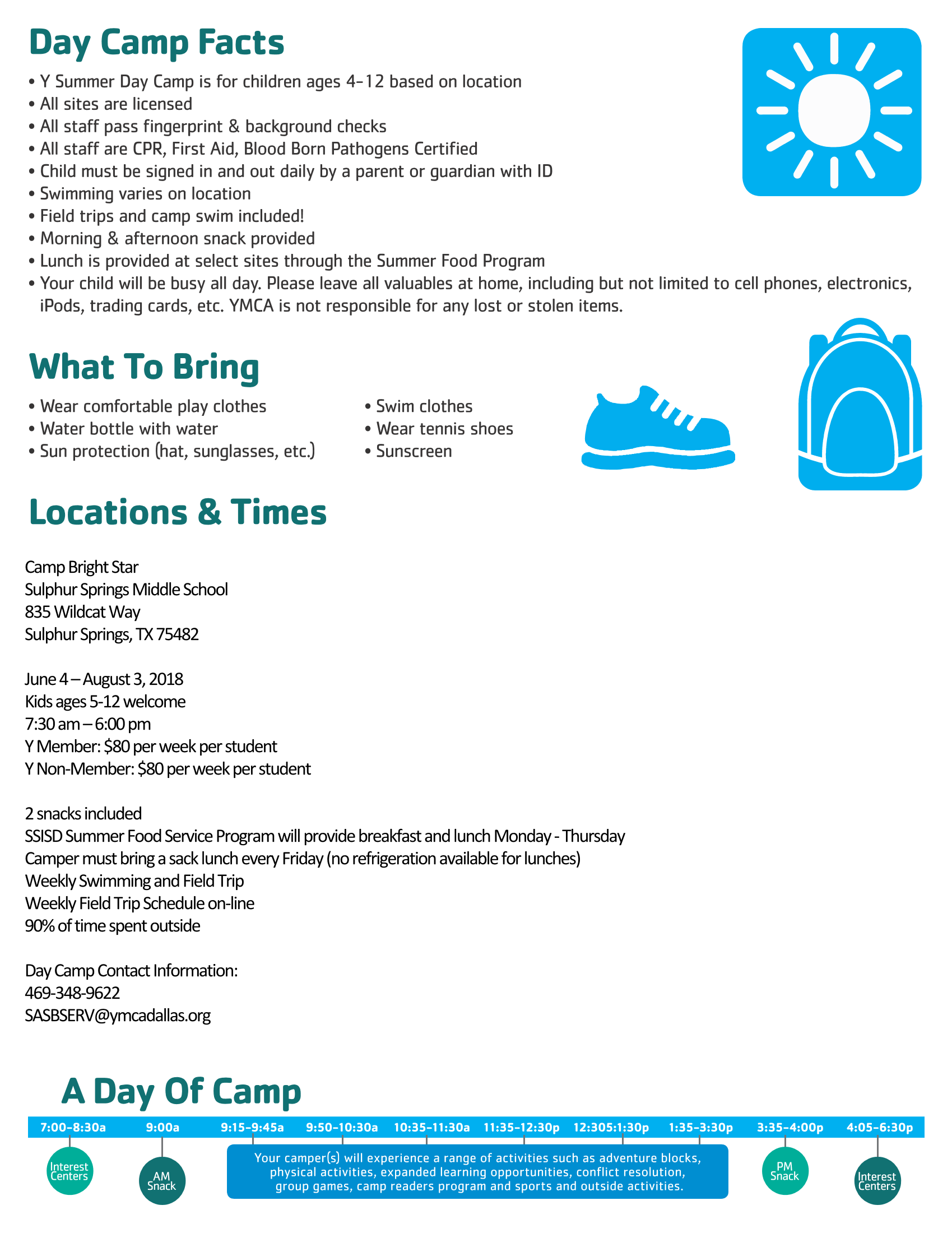 YMCA Offering Day Camp at Sulphur Springs Middle School June 4th-August 3rd