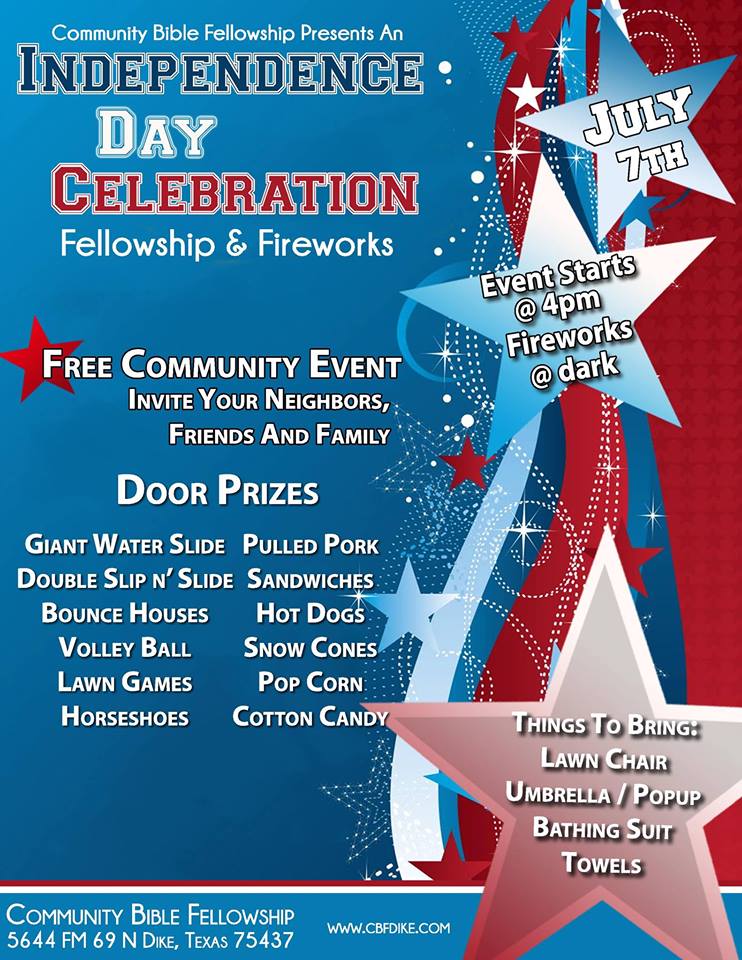 Community Bible Fellowship Hosting Independence Day Firework Celebration on July 7th