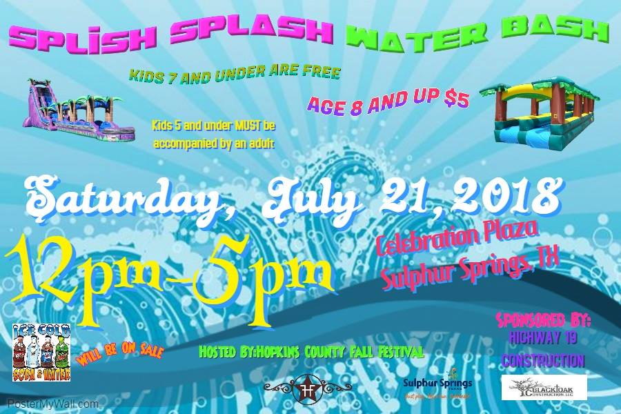 ‘Splish Splash Water Bash’ with Two Huge Inflatable Water Slides Coming Back to Downtown Sulphur Springs on Saturday, July 21st