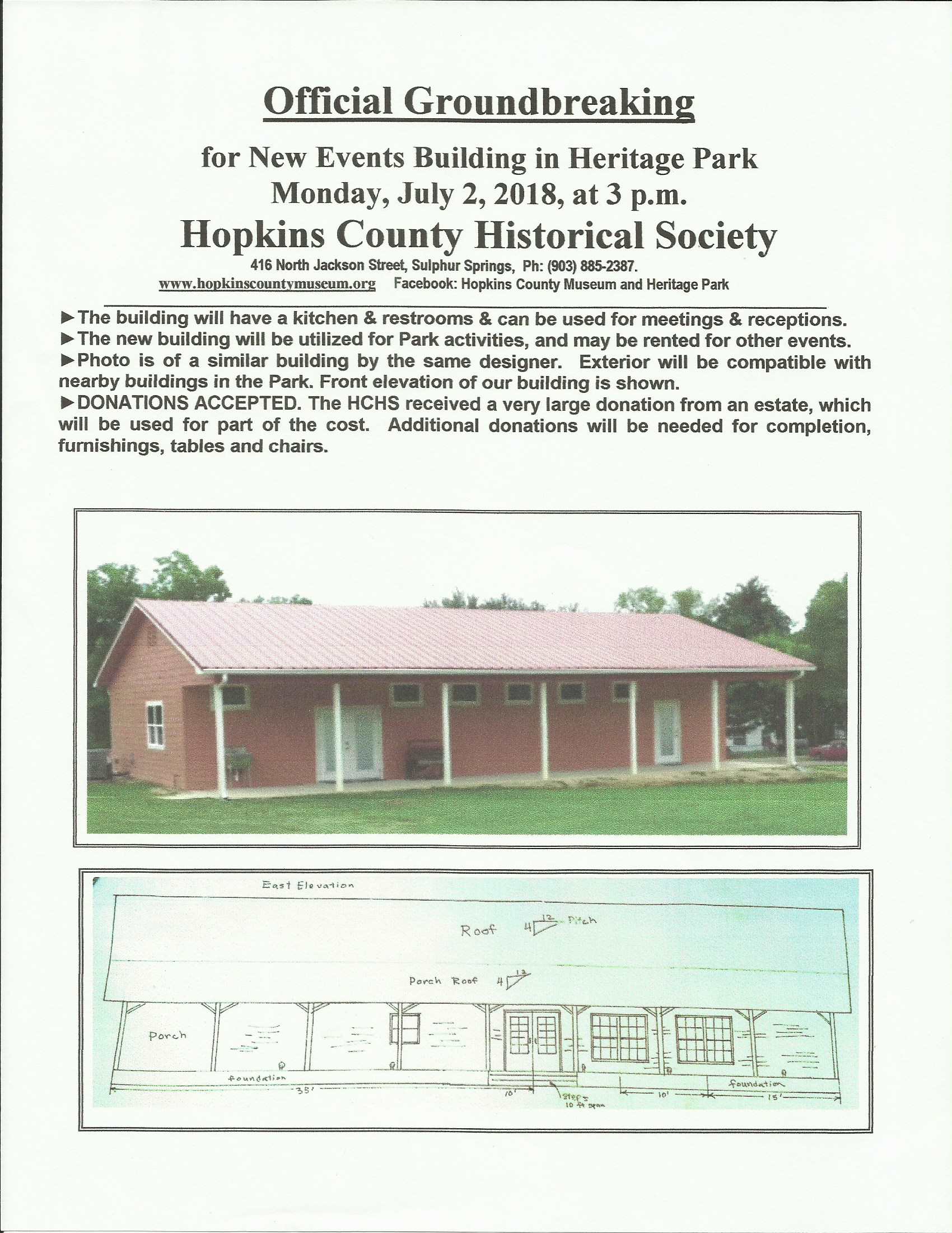 Official Groundbreaking for New Events Building in Heritage Park on Monday, July 2nd