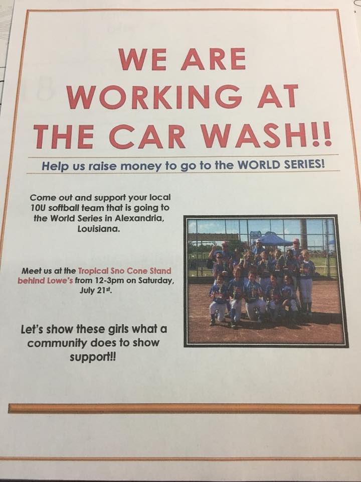 Hopkins County Under 10 Softball All-Stars Holding Car Wash Saturday to Raise Money for World Series