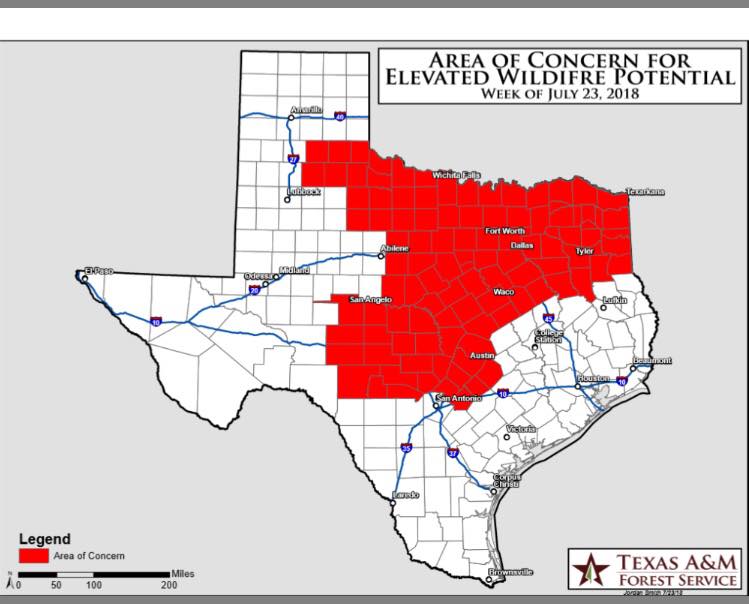 Updated Texas Fire Potential Update for July 23rd Through July 29th