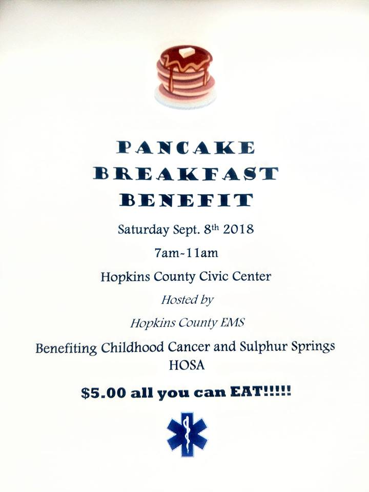 Hopkins County EMS Hosting $5 All-You-Can-Eat Pancake Breakfast at Civic Center on Saturday