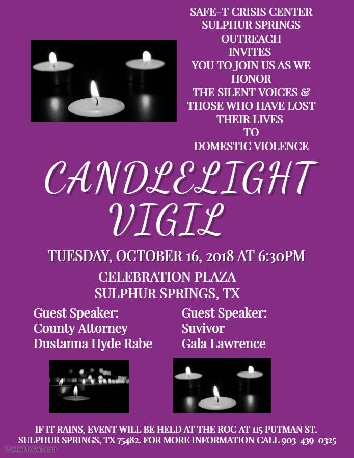 Tonight’s SAFE-T Sulphur Springs Outreach Candlelight Vigil for Domestic Violence Victims Moved to The ROC