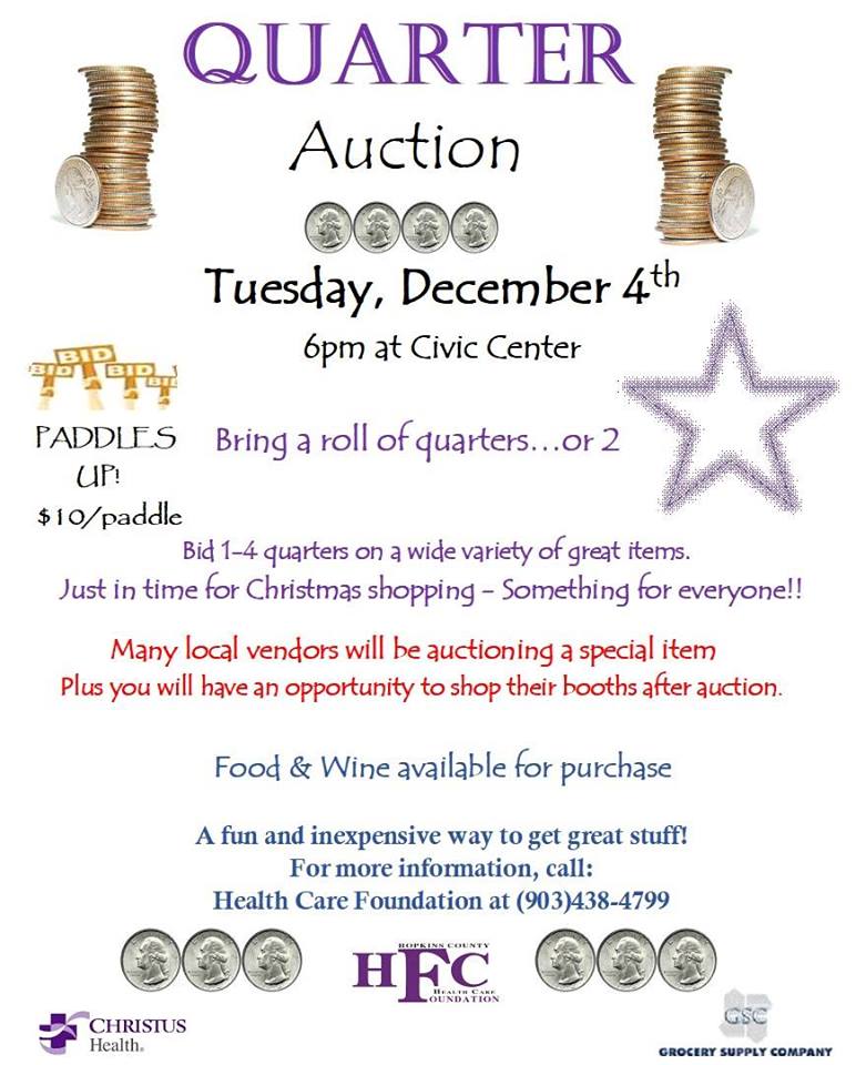 Hopkins County Healthcare Foundation Quarter Auction Coming Up Tomorrow Night