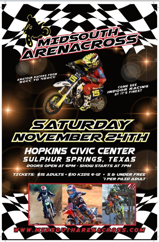 Midsouth Arenacross Amateur Motocross Coming to Sulphur Springs on Saturday, November 24th