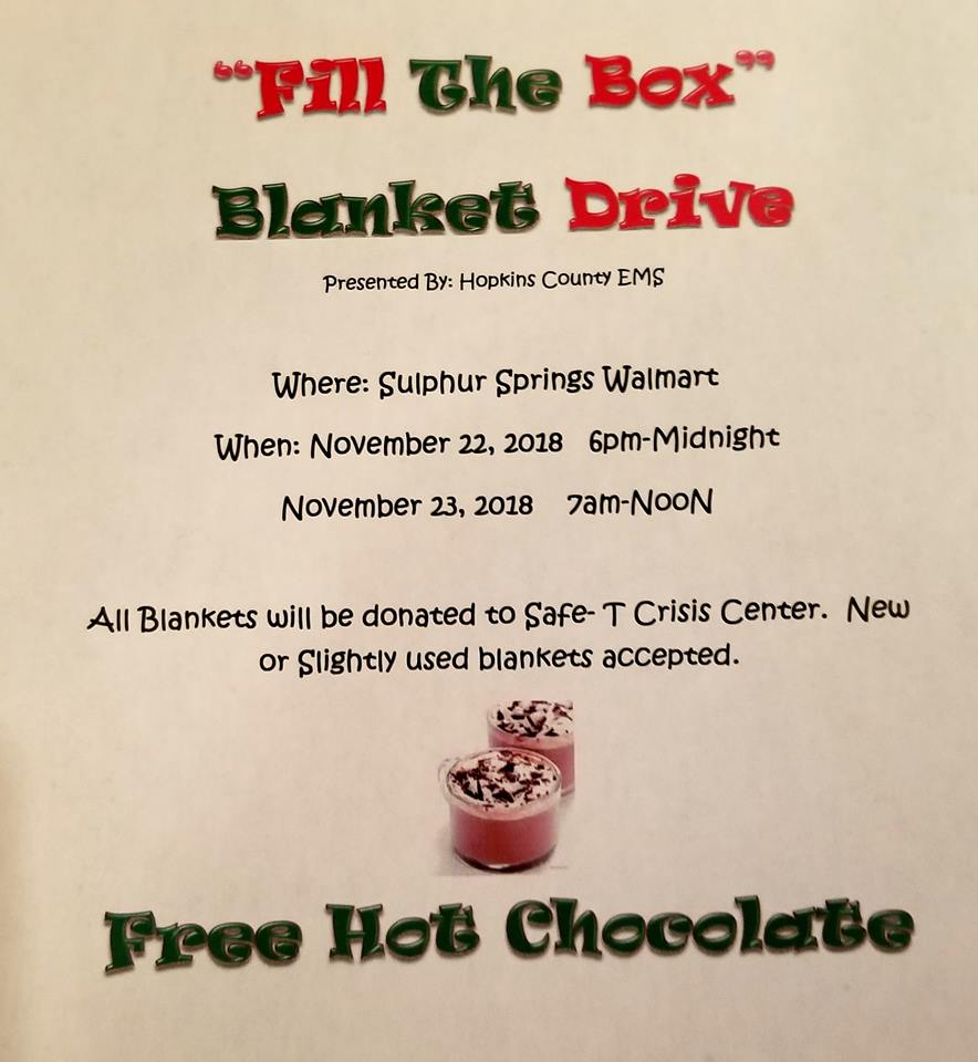 Hopkins County EMS Hosting a “Fill the Box” Blanket Drive on November 22nd and November 23rd