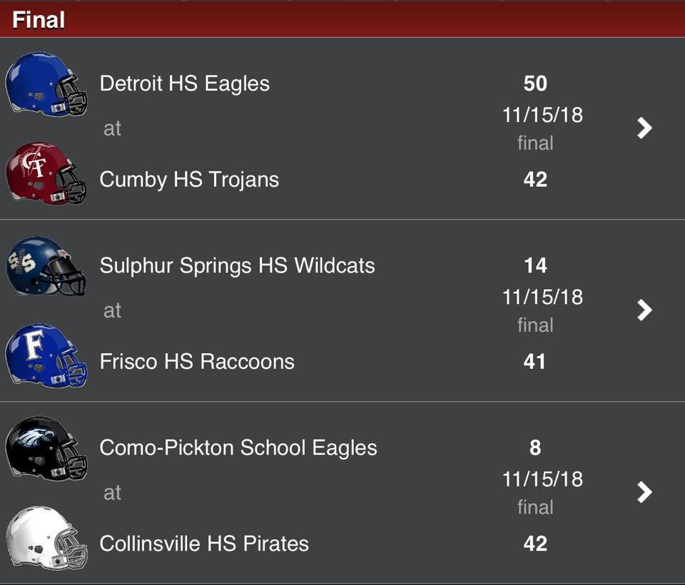 Thursday Night Playoff Football Results: Seasons End for Sulphur Springs, Cumby, and Como-Pickton