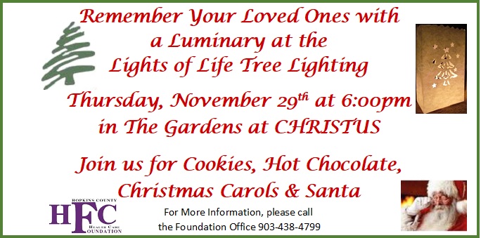 Lights of Life Hosting Luminary and Tree Lighting on Thursday