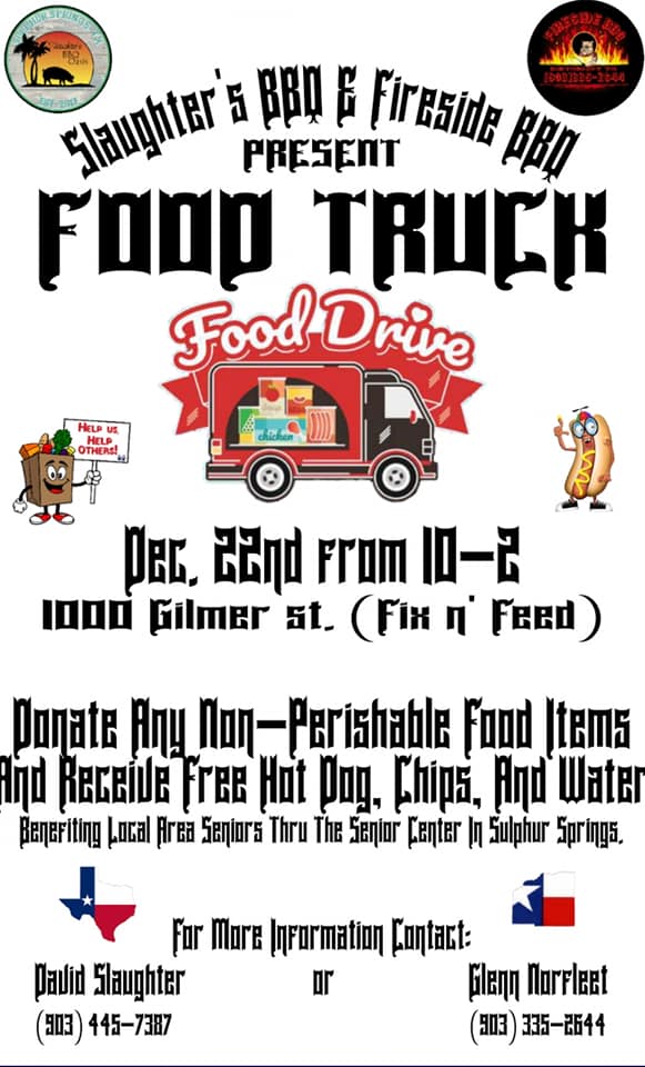 Slaughter’s BBQ and Fireside BBQ Hosting ‘Food Truck Food Drive’ on December 22nd Benefiting Senior Citizens Center