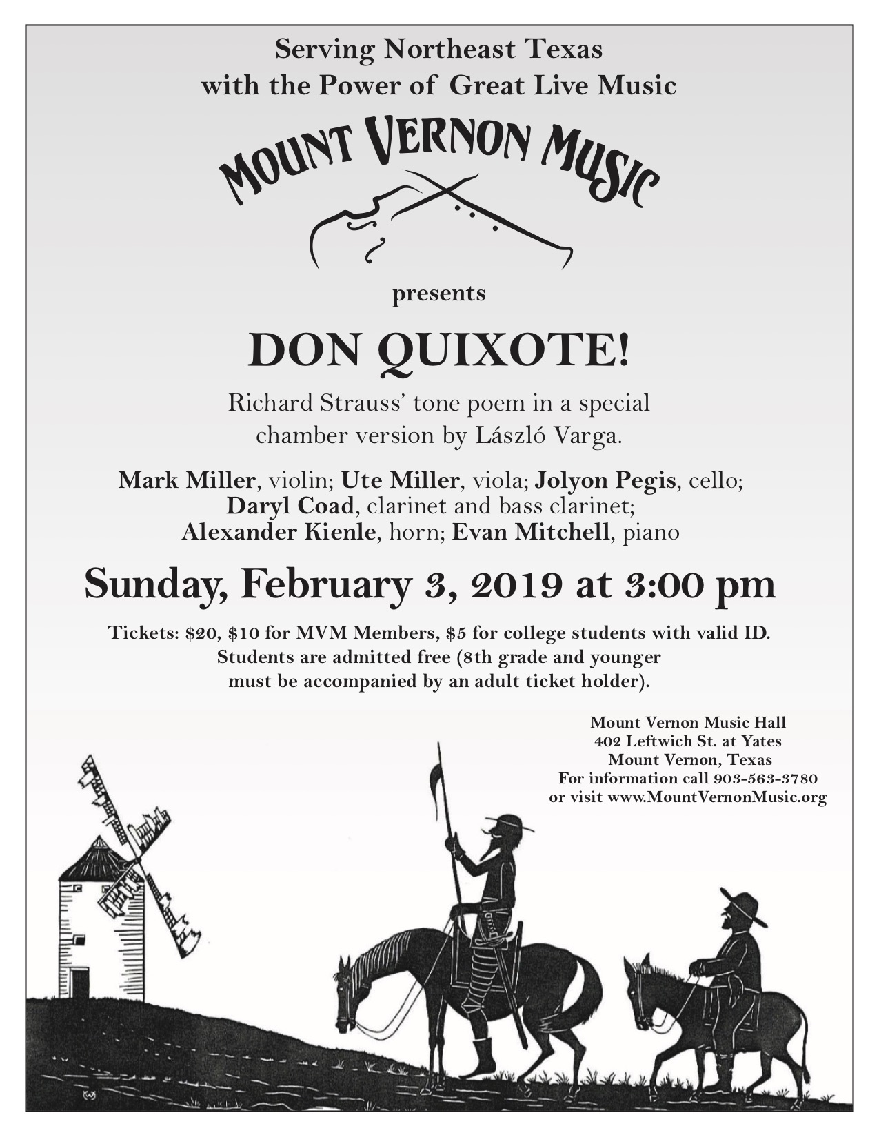 Mount Vernon Music Presents Don Quixote! on Sunday, February 3rd