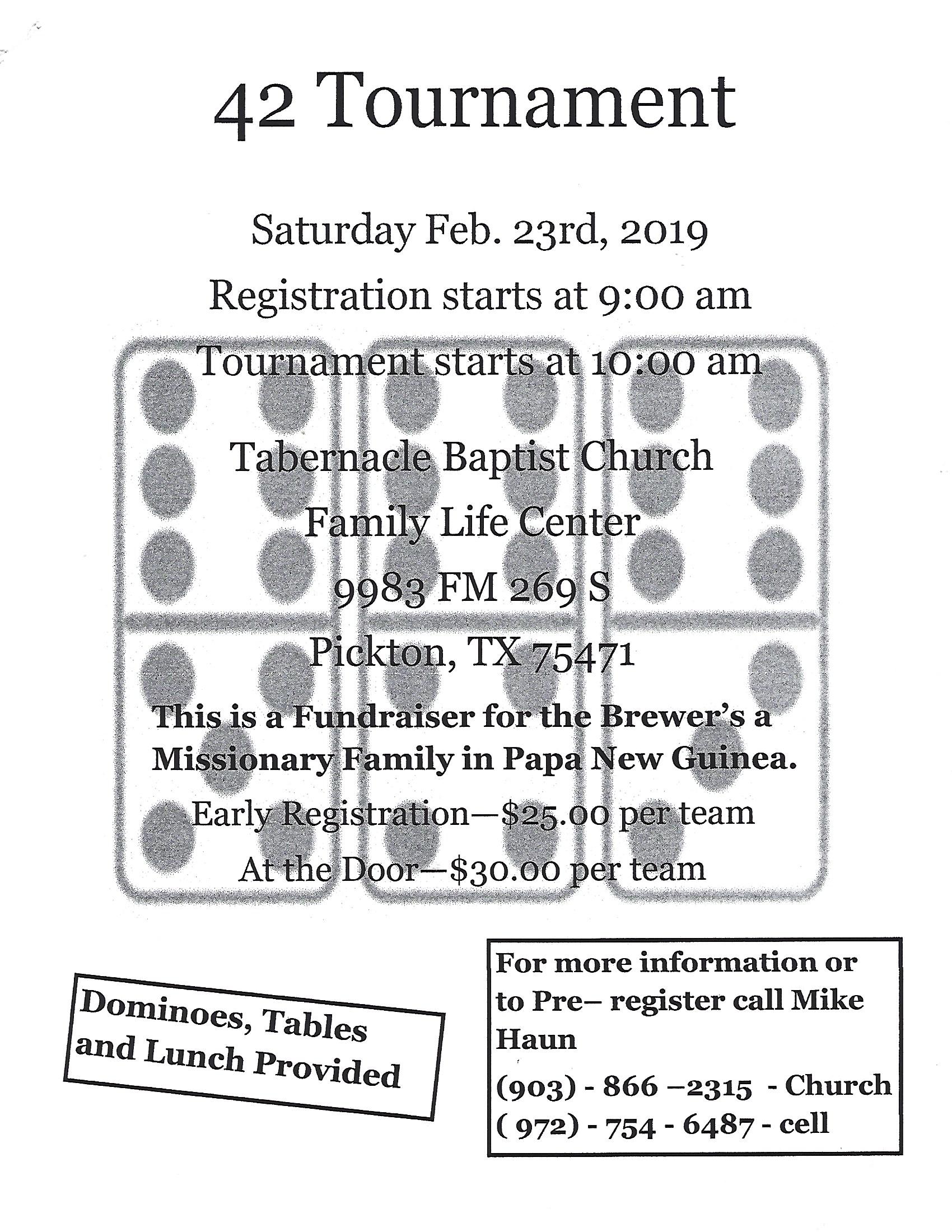 Tabernacle Baptist Church in Pickton Hosting 42 Tournament on Saturday, February 23rd