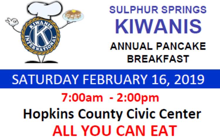 Sulphur Springs Kiwanis Annual All You Can Eat Pancake Breakfast Set for Saturday