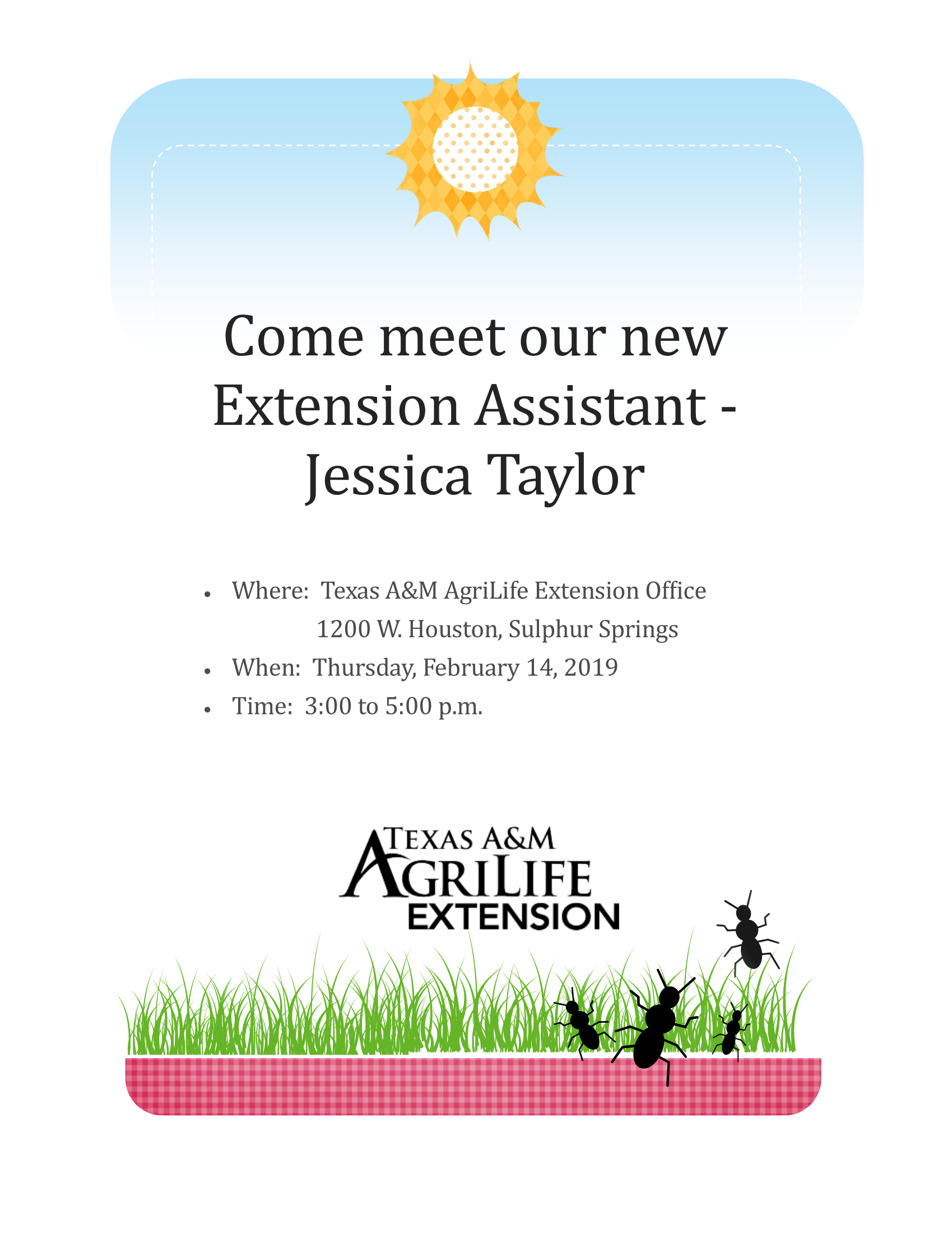 Texas A&M Agri-Life Extension Office Holding Meet and Greet for New Extension Agent Jessica Taylor on Next Thursday