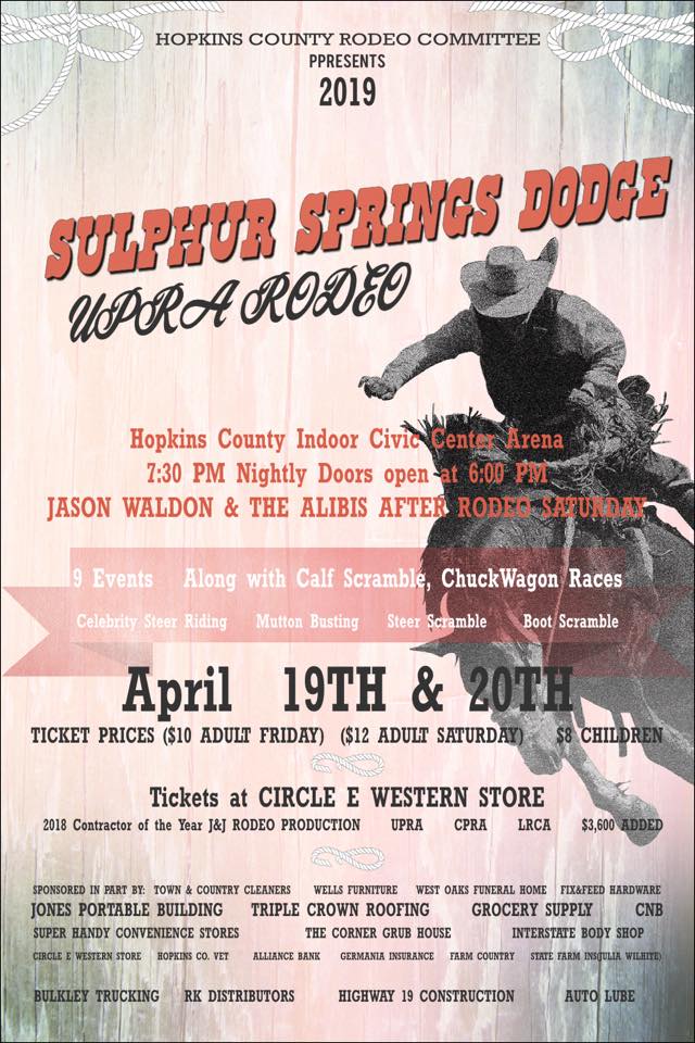 2019 Sulphur Springs Dodge UPRA Rodeo Coming to Hopkins County Civic Center Friday and Saturday Night
