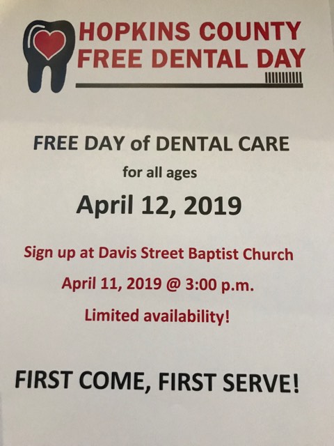 Hopkins County Free Dental Day Coming Up on April 12th.
