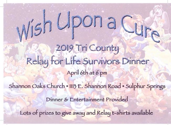 Tri County Relay For Life Survivor Dinner Set for Saturday, April 6th at 6 PM