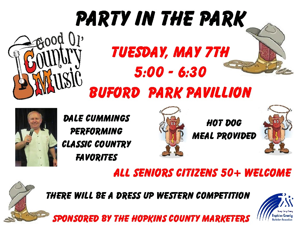 Hopkins County Marketers Hosting Party in the Park for Seniors 50+ on May 7th