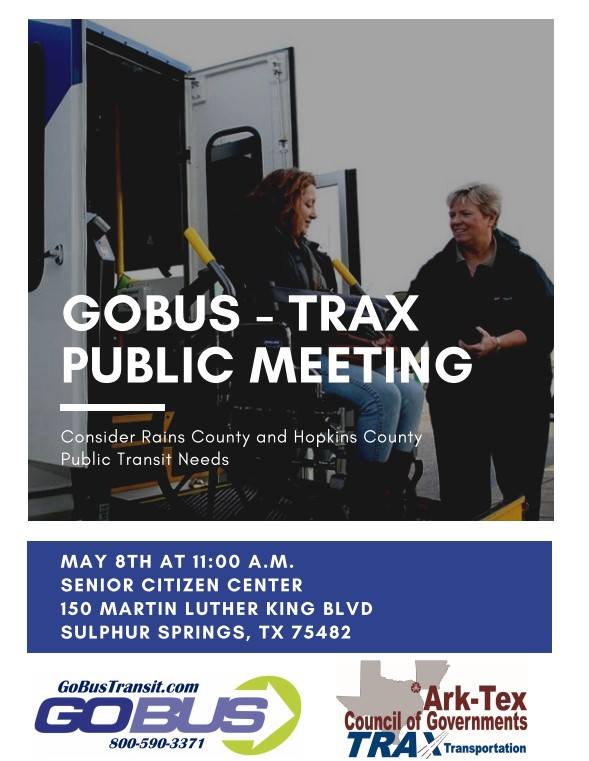 GoBus and TRAX Holding Public Meeting in Sulphur Springs on May 8th to Discuss Partnership