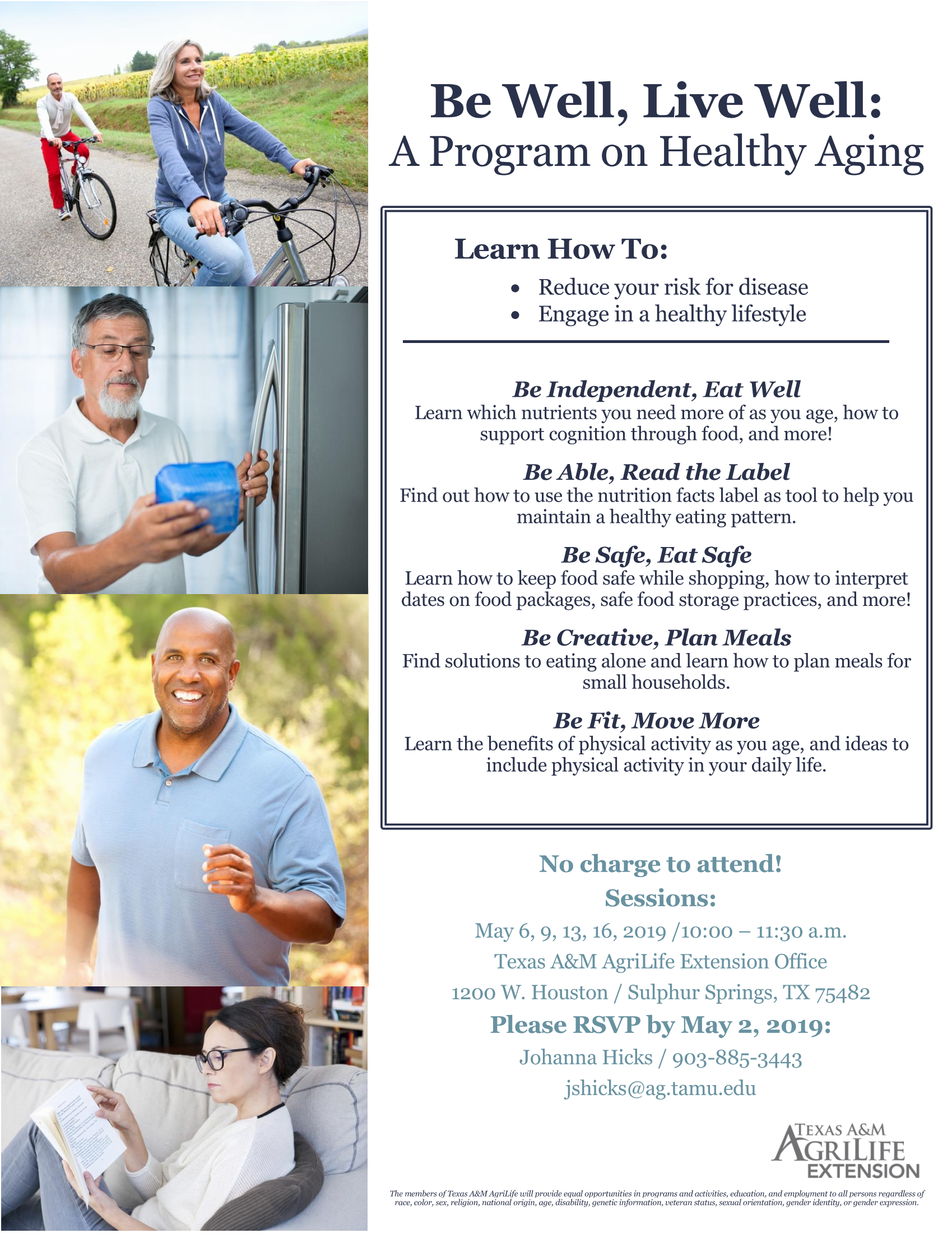 Texas A&M AgriLife Extension – Hopkins County Office Hosting Be Well, Live Well Healthy Aging Series