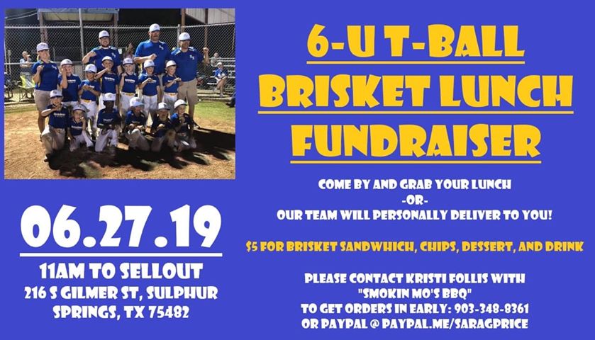 6 and Under T-Ball All-Star Team Holding Brisket Lunch Fundraiser on June 27th to Raise Funds for State Tournament Trip